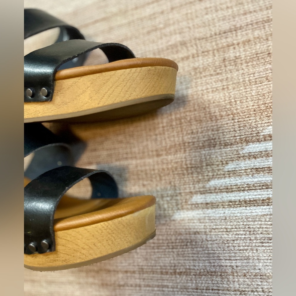 Universal Thread Black Leather Platform Sandals | Size 11 | Retro | Clog | GUC - Picture 8 of 15